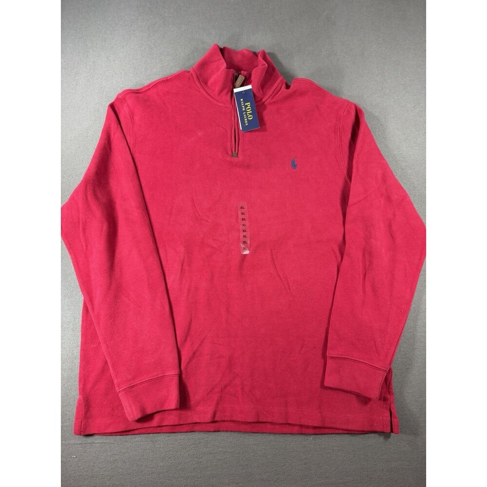 Polo Ralph Lauren Quarter Zip Sweater Mens XL Red Cotton Blue Pony Classic New